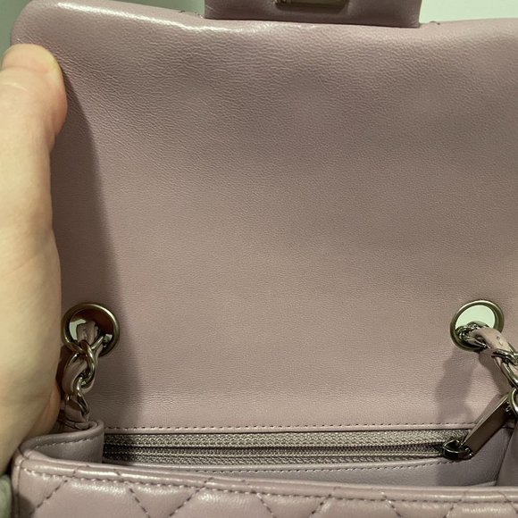 Chanel Mini Square Lilac Purple Lambskin Flap Bag With Silver SHW - Picture 12 of 16